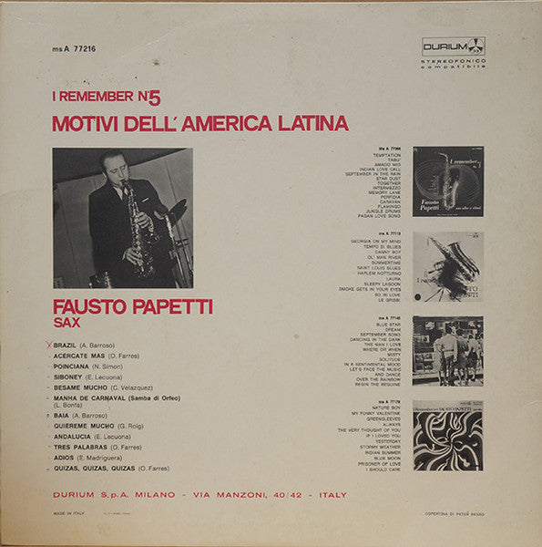 Fausto Papetti - I Remember No. 5 - Motivi Dell'America Latina (LP Tweedehands)