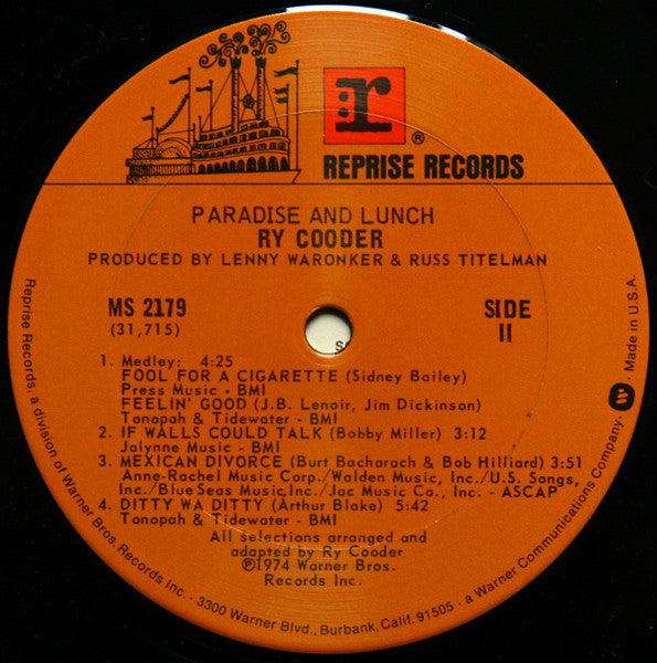 Ry Cooder - Paradise And Lunch (LP Tweedehands) - Discords.nl