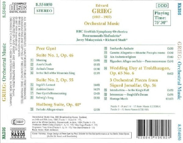 Maksymiuk/studt/bbcs/+ - Grieg: orchestral music (CD) - Discords.nl