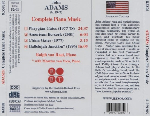 Raat-ralph Van - Adams: complete piano music (CD) - Discords.nl