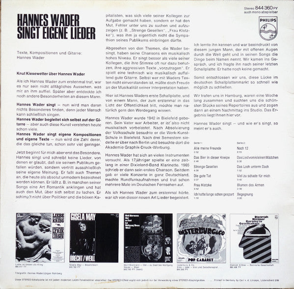 Hannes Wader - Singt Eigene Lieder (LP Tweedehands) - Discords.nl
