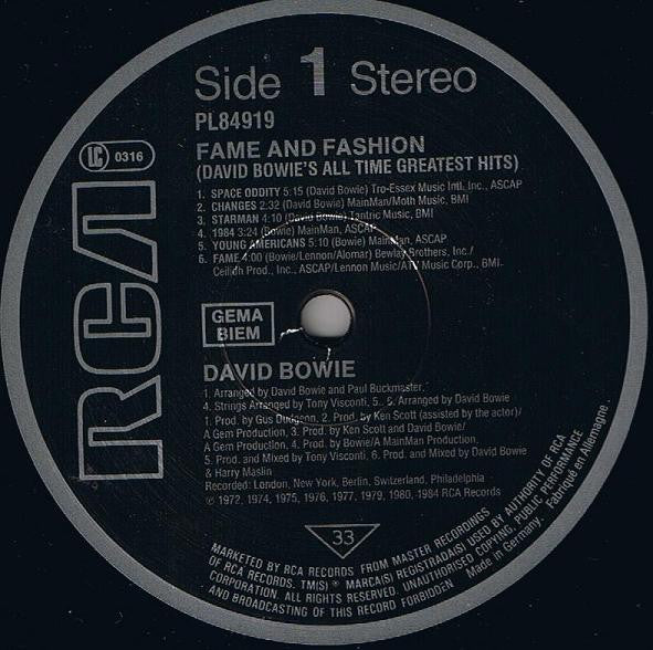 David Bowie - Fame And Fashion (David Bowie's All Time Greatest Hits) (LP Tweedehands)