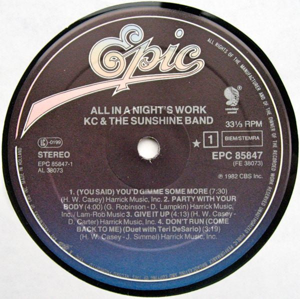 KC & The Sunshine Band - All In A Night's Work (LP Tweedehands) - Discords.nl