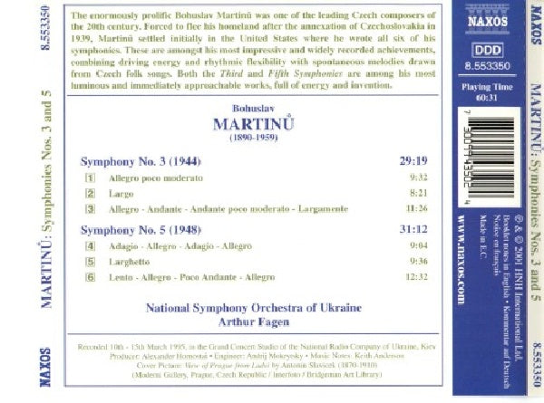 Fagen-arthur/nso Ukraine - Martinu:sym. nos.  3 & 5 (CD) - Discords.nl