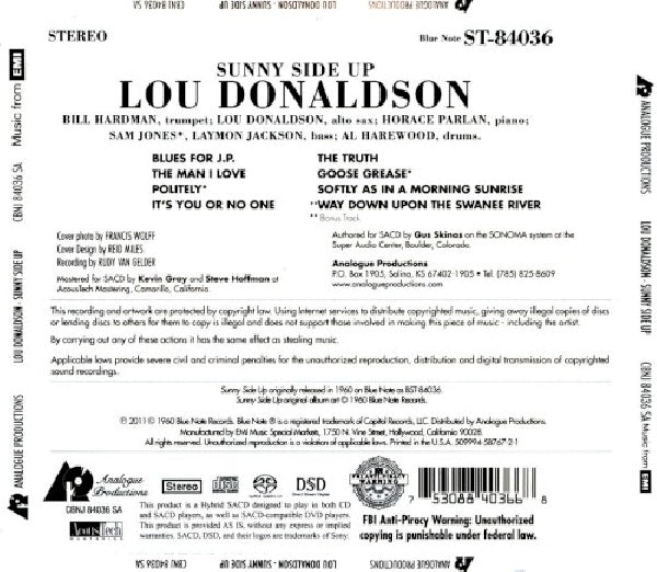 Lou Donaldson - Sunny side up (CD) - Discords.nl