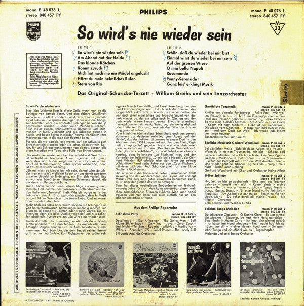 Schuricke-Terzett - So Wirds Nie Wieder Sein (LP Tweedehands) - Discords.nl