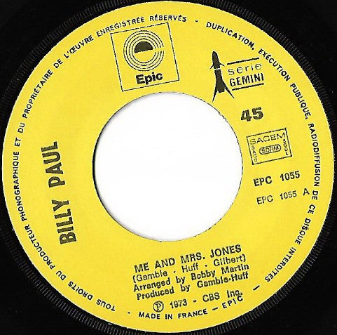 Billy Paul - Me And Mrs. Jones / Your Song (7-inch Tweedehands)