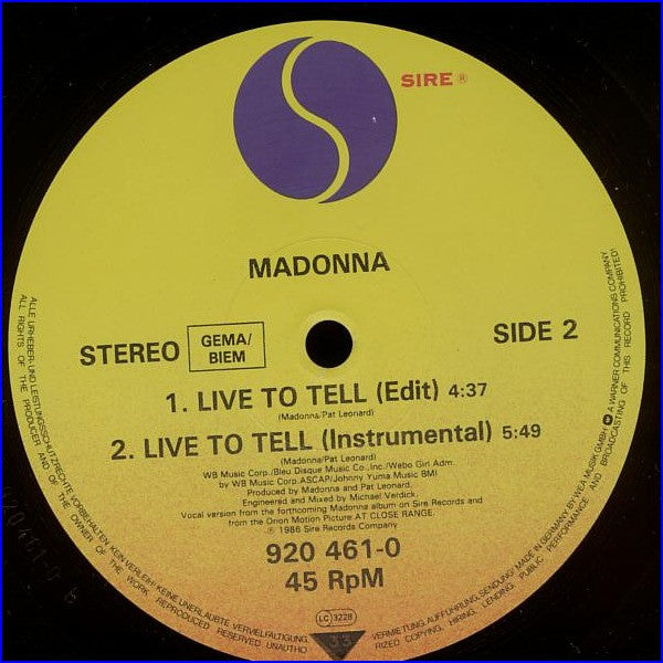 Madonna - Live To Tell (LP Tweedehands)
