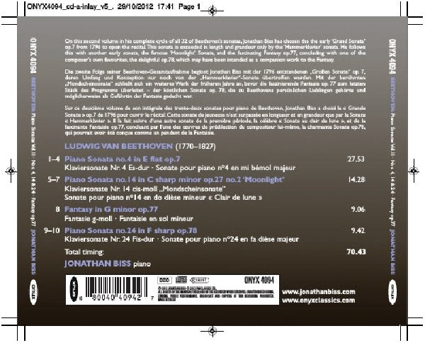 Jonathan Biss - Beethoven: piano sonatas vol.2 no.4,14 (CD) - Discords.nl