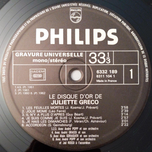 Juliette Gréco - Le Disque D'Or (LP Tweedehands)
