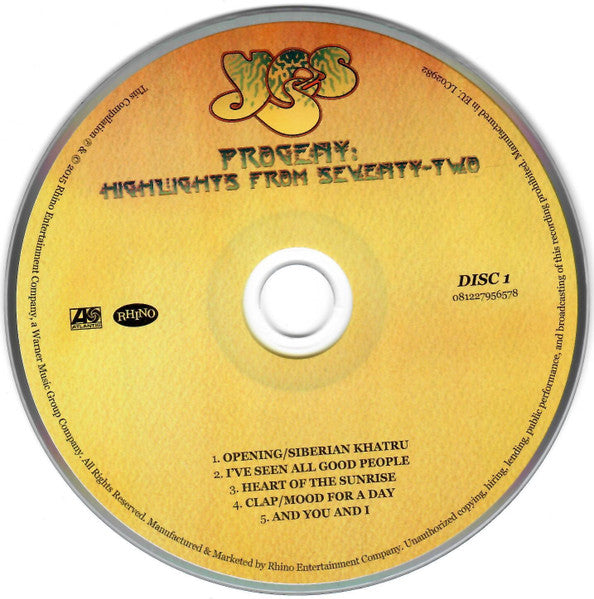 Yes - Progeny: Highlights From Seventy-Two (CD)
