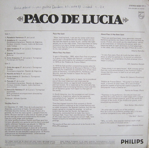 Paco de Lucía - Paco de Lucia (LP Tweedehands) - Discords.nl