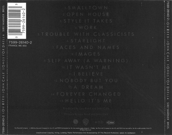 Lou Reed / John Cale - Songs For Drella (CD Tweedehands)