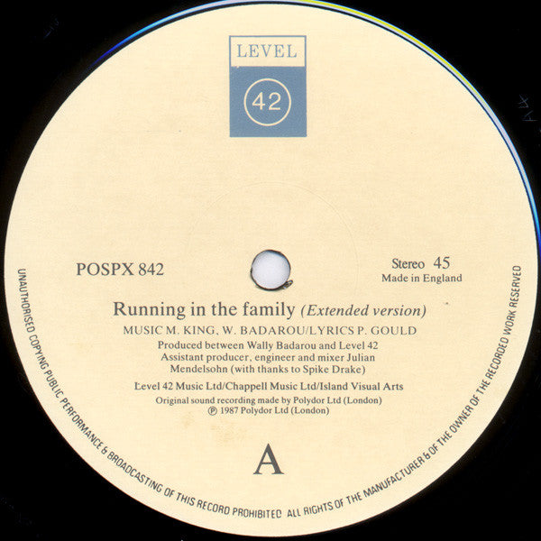 Level 42 - Running In The Family (Extended Version) / World Machine (Shep Pettibone Mix) (LP Tweedehands) - Discords.nl