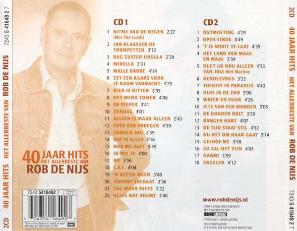 Rob De Nijs - 40 Jaar Hits / Het Allerbeste Van Rob De Nijs (CD Tweedehands) - Discords.nl
