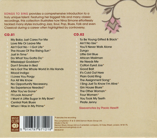 Nina Simone - Songs To Sing (The Best Of Nina Simone) (CD Tweedehands)