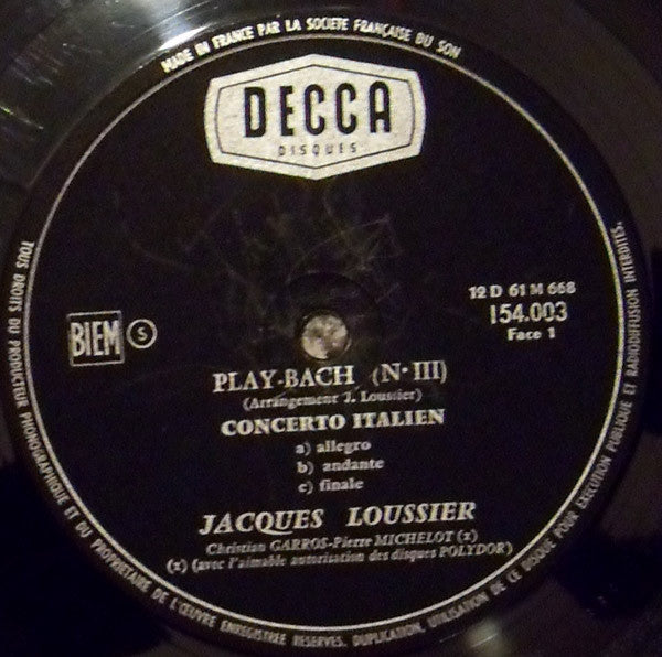 Jacques Loussier, Christian Garros, Pierre Michelot - Play Bach 3 (LP Tweedehands)