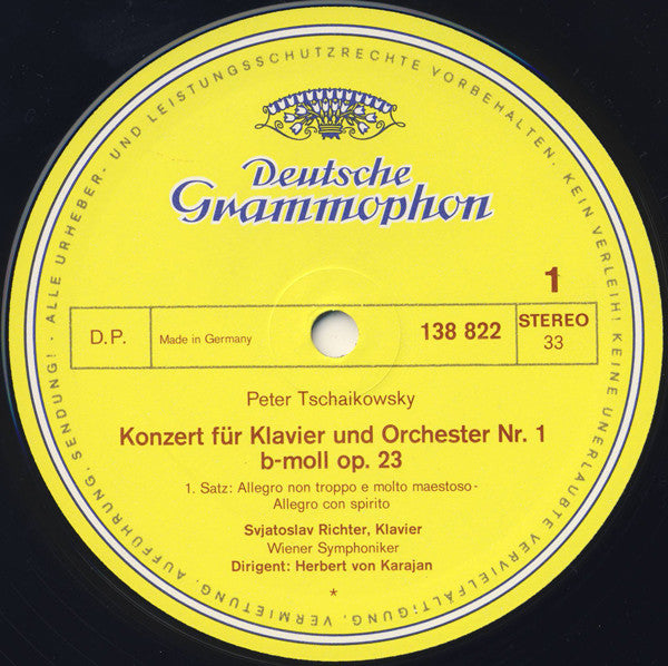 Pyotr Ilyich Tchaikovsky - Sviatoslav Richter · Herbert von Karajan · Wiener Symphoniker - Klavierkonzert Nr.1 B-moll · Piano Concerto No. 1 In B Flat Minor (LP Tweedehands) - Discords.nl