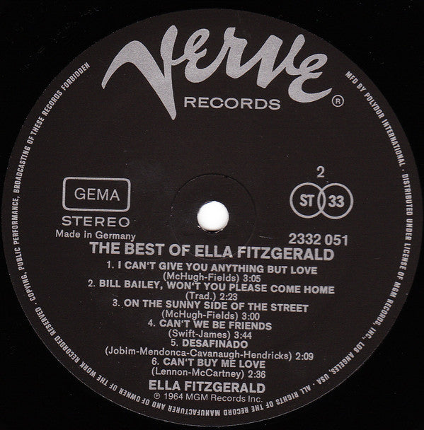 Ella Fitzgerald - The Best Of Ella Fitzgerald (LP Tweedehands) - Discords.nl
