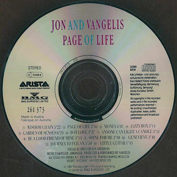 Jon & Vangelis - Page Of Life (CD Tweedehands)