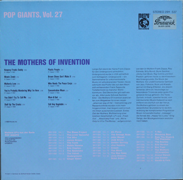 Mothers, The Starring Frank Zappa - Pop Giants Vol. 27 (LP Tweedehands) - Discords.nl