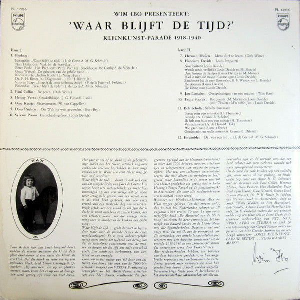 Various - Waar Blijft De Tijd. Wim Ibo Presenteert. Kleinkunst-parade 1918-1940 (LP Tweedehands) - Discords.nl