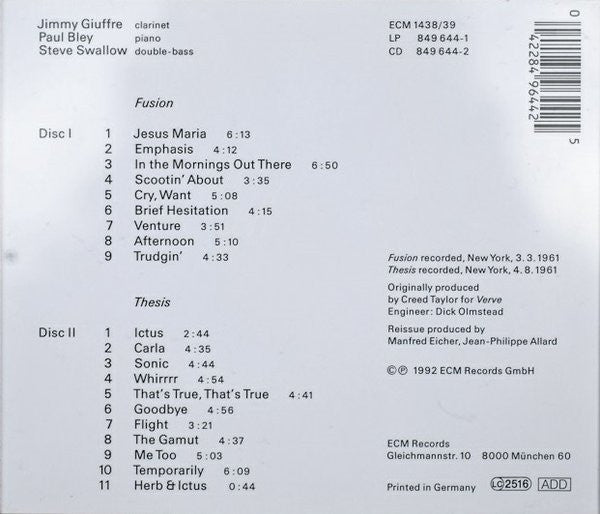 Jimmy Giuffre Trio, The - 1961 (CD Tweedehands) - Discords.nl