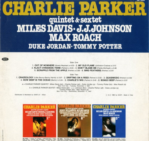 Charlie Parker - Quintet & Sextet (3 Vol•) (LP Tweedehands) - Discords.nl