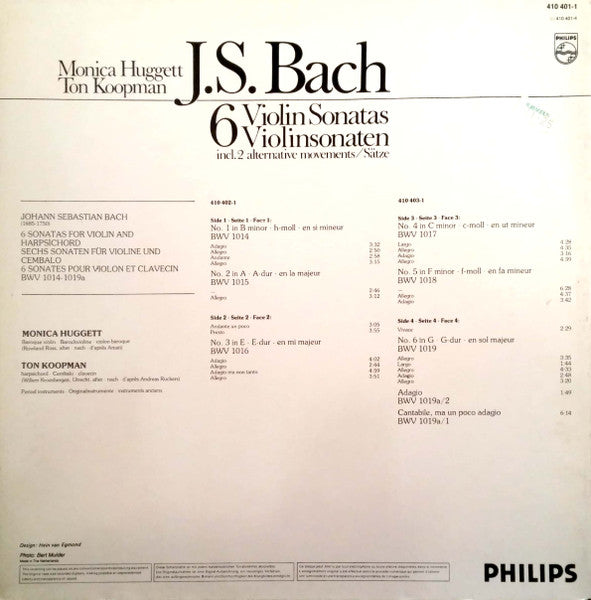 Johann Sebastian Bach, Monica Huggett, Ton Koopman - 6 Violin Sonatas (LP Tweedehands)