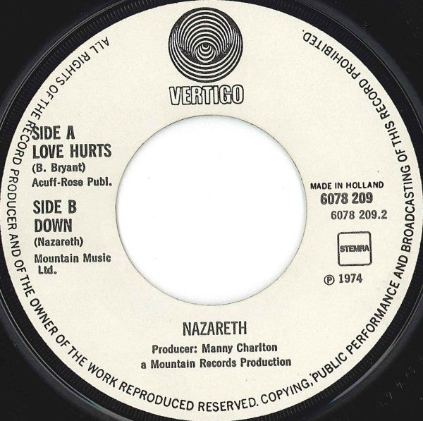 Nazareth (2) - Love Hurts / Down (7-inch Tweedehands)