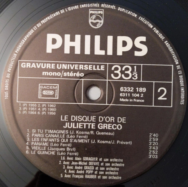 Juliette Gréco - Le Disque D'Or (LP Tweedehands)