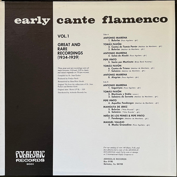 Various - Early Cante Flamenco: Great And Rare Recordings (1934-1939) - Vol. 1 (LP Tweedehands) - Discords.nl