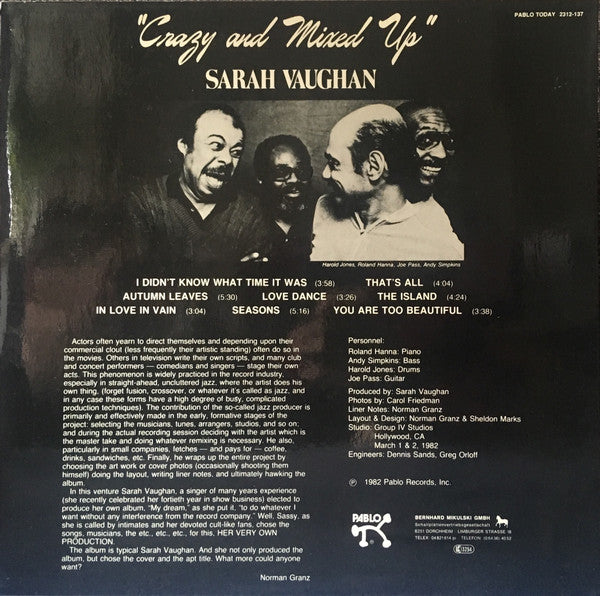 Sarah Vaughan - Crazy And Mixed Up (LP Tweedehands)