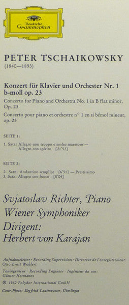 Pyotr Ilyich Tchaikovsky - Sviatoslav Richter · Herbert von Karajan · Wiener Symphoniker - Klavierkonzert Nr.1 B-moll · Piano Concerto No. 1 In B Flat Minor (LP Tweedehands) - Discords.nl