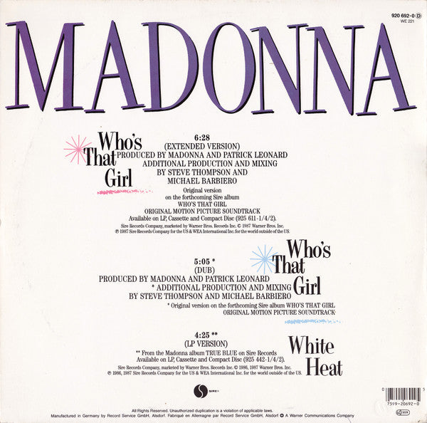 Madonna - Who's That Girl (Extended Version) (12" Tweedehands)