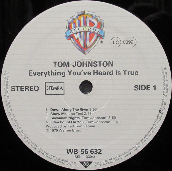 Tom Johnston - Everything You've Heard Is True (LP Tweedehands)