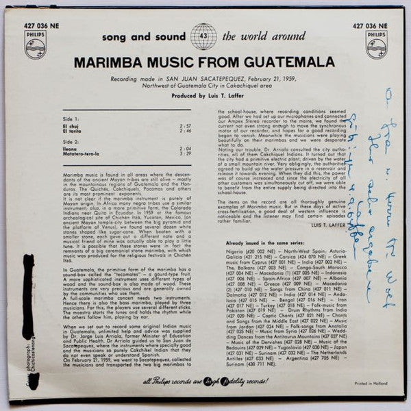 Various - Marimba Music From Guatemala (7-inch Tweedehands)