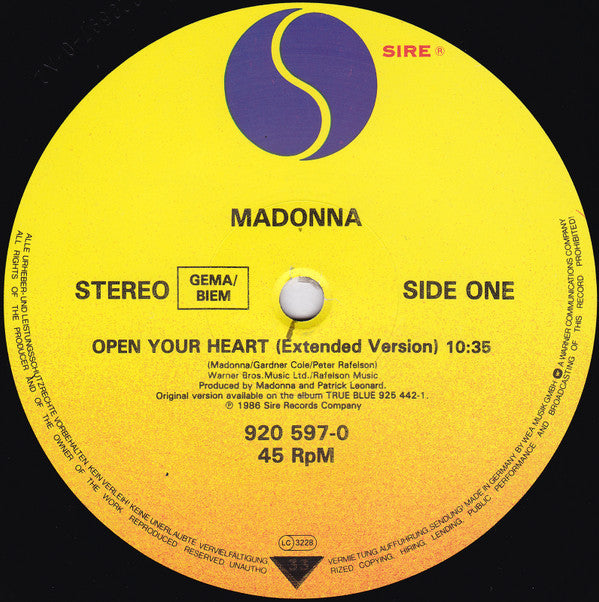 Madonna - Open Your Heart (12" Tweedehands)