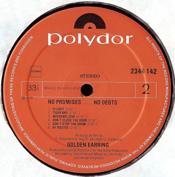 Golden Earring - No Promises ... No Debts (LP Tweedehands) - Discords.nl