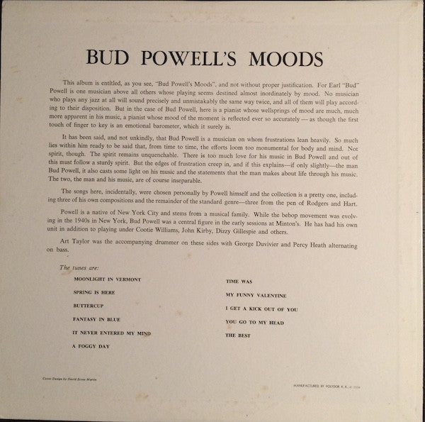 Bud Powell - Bud Powell's Moods (LP Tweedehands) - Discords.nl