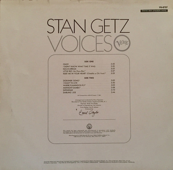 Stan Getz - Voices (LP Tweedehands) - Discords.nl