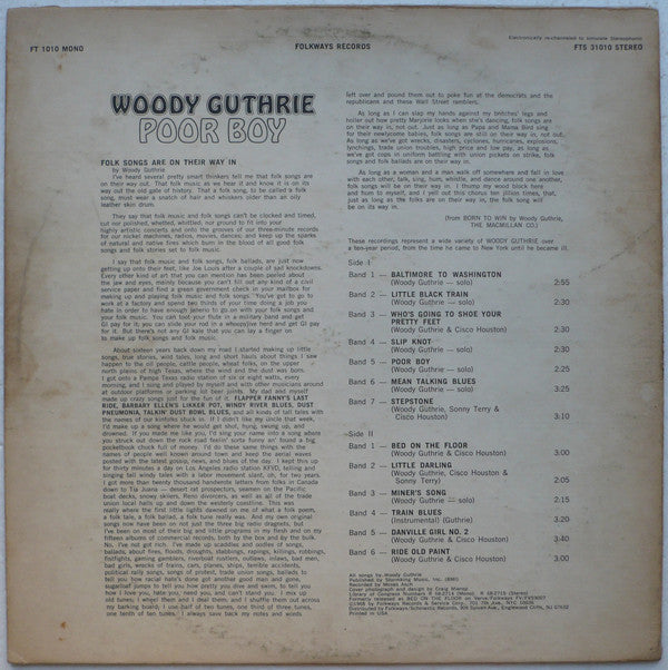 Woody Guthrie - Poor Boy (LP Tweedehands)