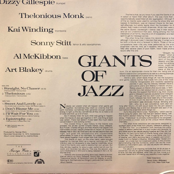 Dizzy Gillespie, Sonny Stitt, Kai Winding, Thelonious Monk, Al McKibbon, Art Blakey - Giants Of Jazz  (LP Tweedehands) - Discords.nl