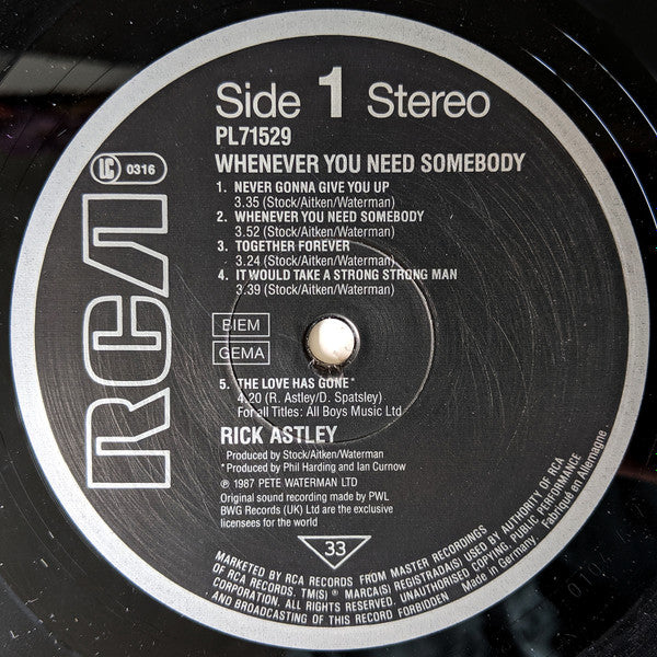 Rick Astley - Whenever You Need Somebody (LP Tweedehands) - Discords.nl