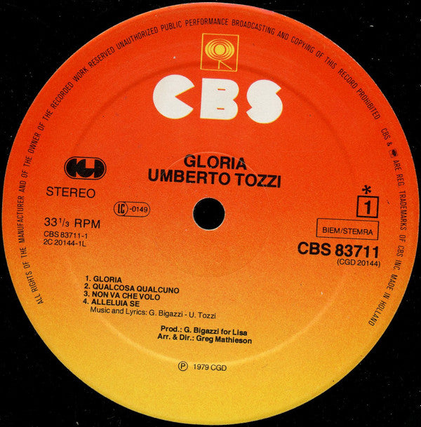 Umberto Tozzi - Gloria (LP Tweedehands) - Discords.nl