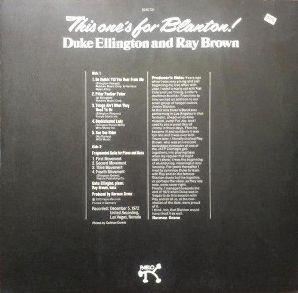 Duke Ellington - Ray Brown - This One's For Blanton (LP Tweedehands)