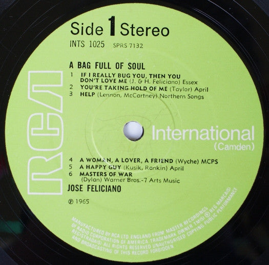 José Feliciano - A Bag Full Of Soul (Folk, Rock And Blues) (LP Tweedehands)