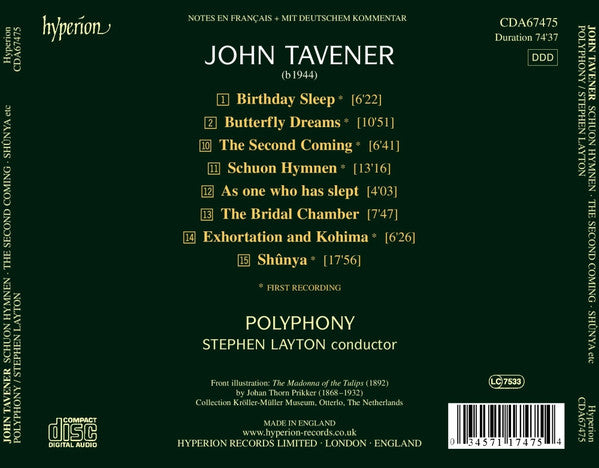 John Tavener / Polyphony, Stephen Layton - Schuon Hymnen - The Second Coming - Exhortation And Kohima - Shûnya And Other Choral Works (CD Tweedehands)