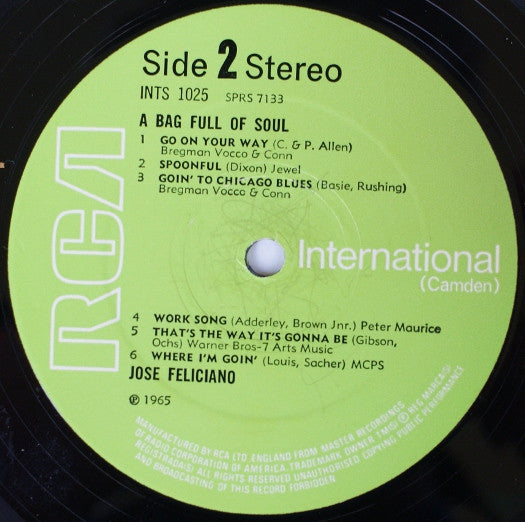 José Feliciano - A Bag Full Of Soul (Folk, Rock And Blues) (LP Tweedehands)