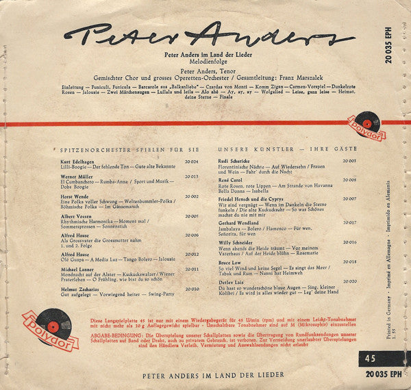 Peter Anders (2) - Peter Anders Im Land Der Lieder (7-inch Tweedehands)